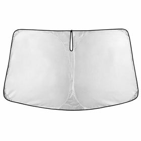 EcoNour full-coverage sunshade fitted on Malibu windshield protecting cabin