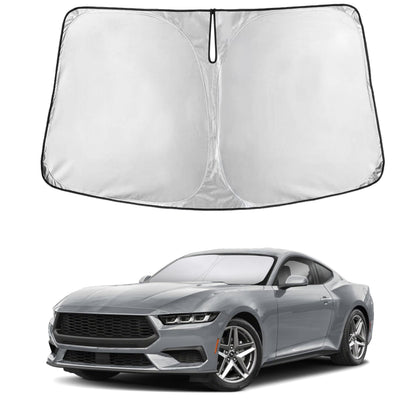 EcoNour front view on Mustang windshield showing full coverage and UV protection