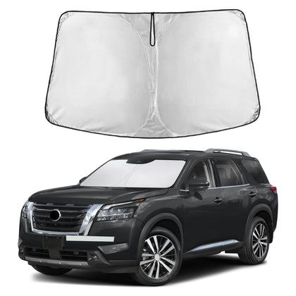 EcoNour front view on Pathfinder windshield showing full coverage and cooling benefit