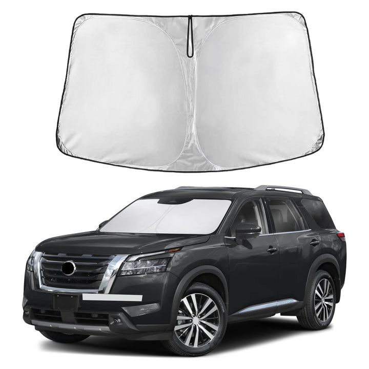 EcoNour front view on Pathfinder windshield showing full coverage and cooling benefit