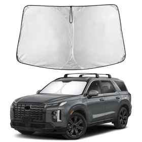 EcoNour sunshade front view showing full Palisade windshield coverage and instant cooling benefit