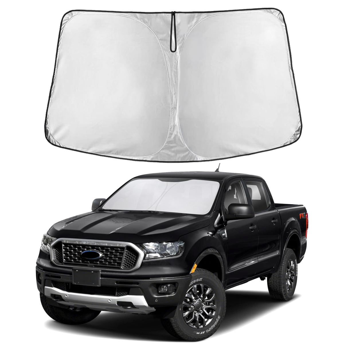 EcoNour front view on Ford Ranger windshield showing full coverage and protection