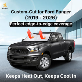 EcoNour close view of shade edge fitting flush to Ranger windshield for snug fit