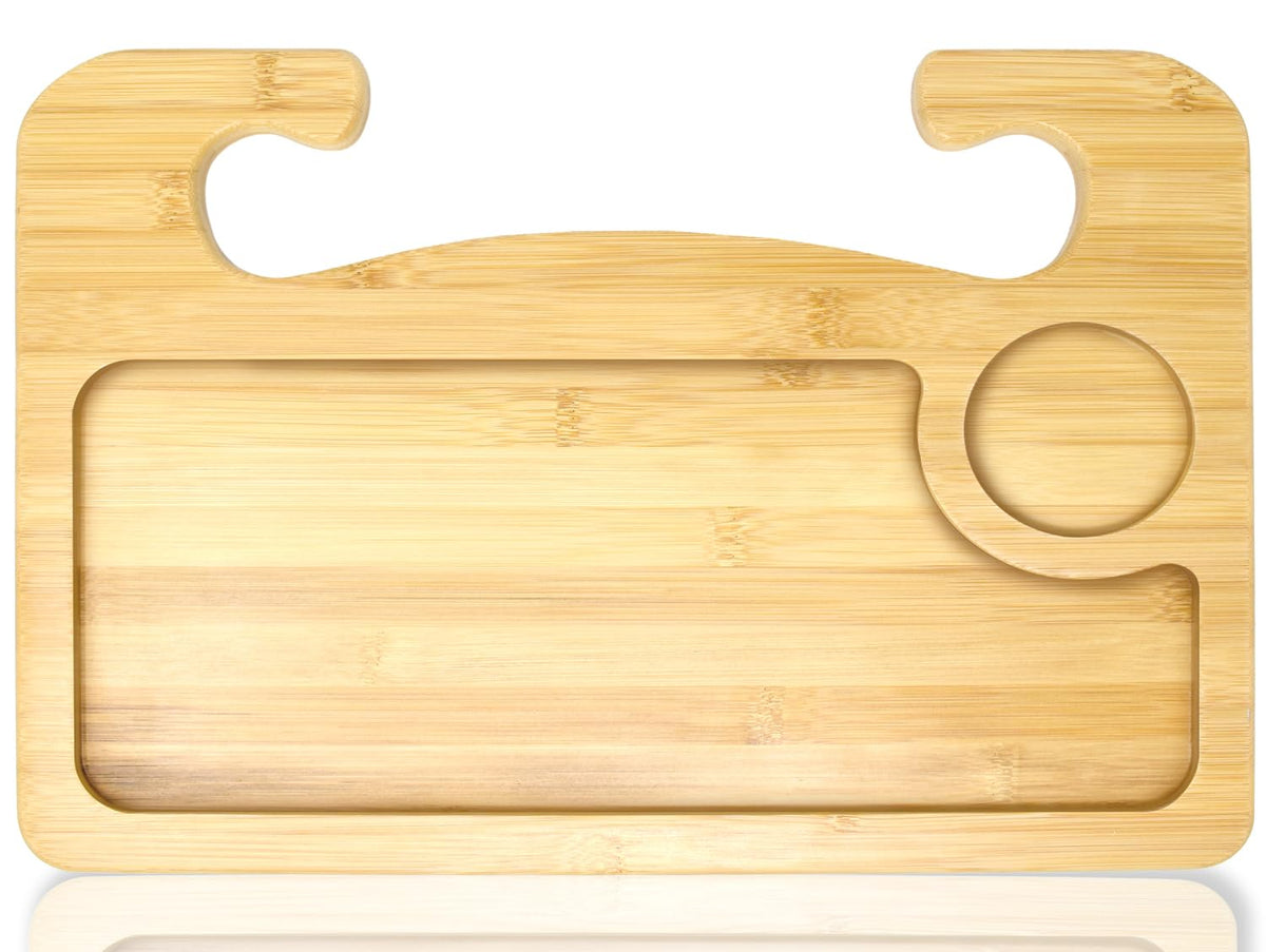 EcoNour front view showing tray attached to steering wheel for quick workspace
