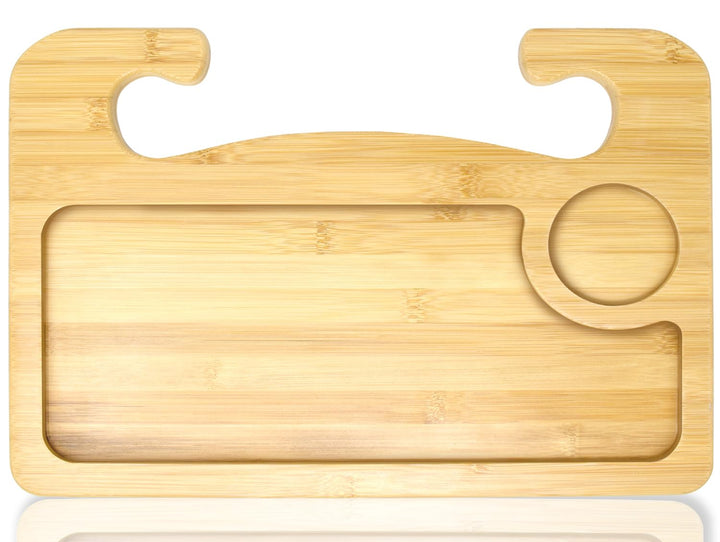EcoNour front view showing tray attached to steering wheel for quick workspace