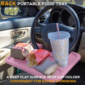 EcoNour tray holding a laptop on steering wheel for productive parked work