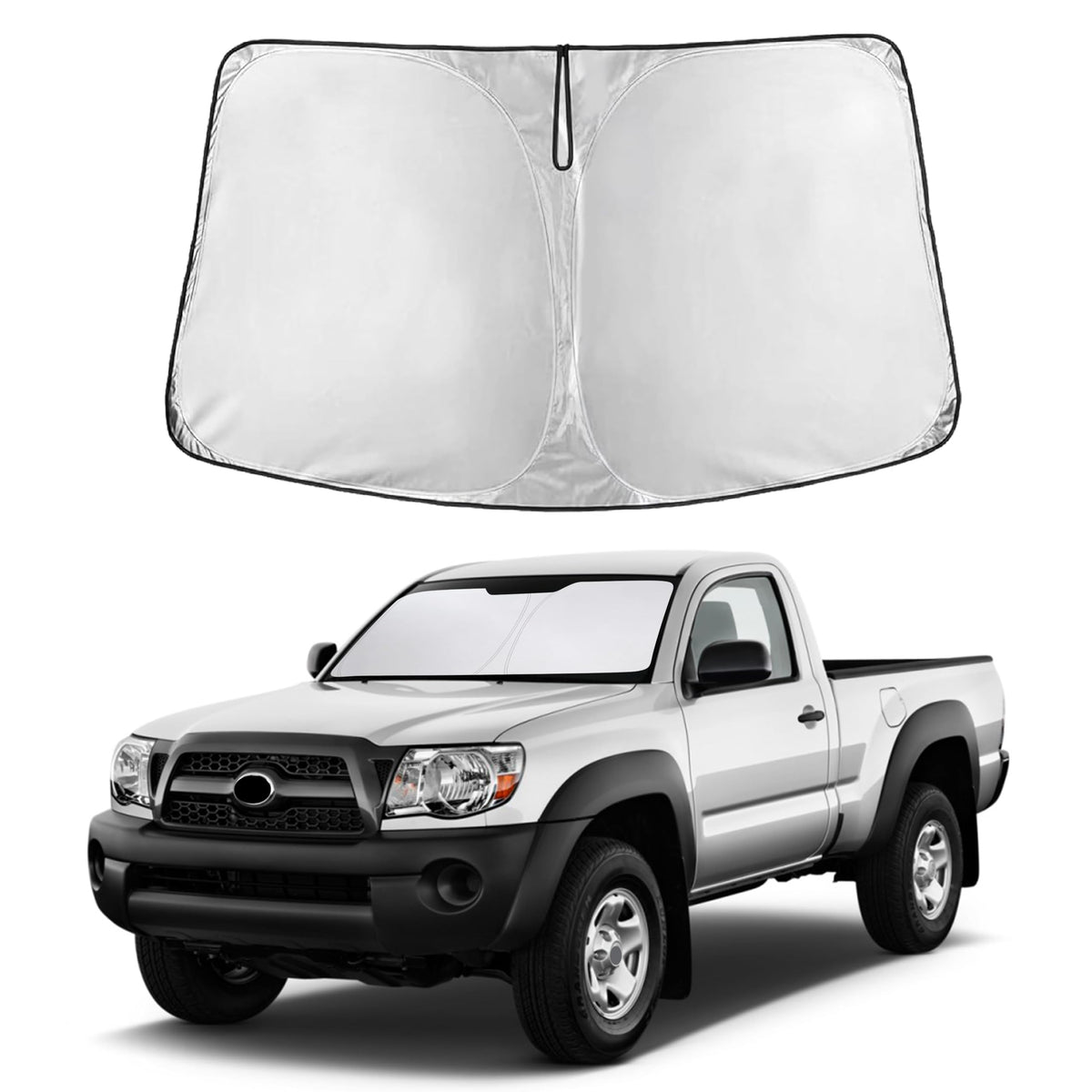 EcoNour Tacoma front view showing full windshield coverage and cool interior