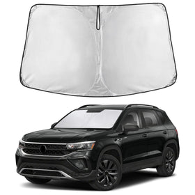 EcoNour front view of sunshade in packaging showing fit and compact storage benefit