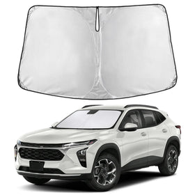 EcoNour front view sunshade showing exact Trax windshield fit and full coverage benefit