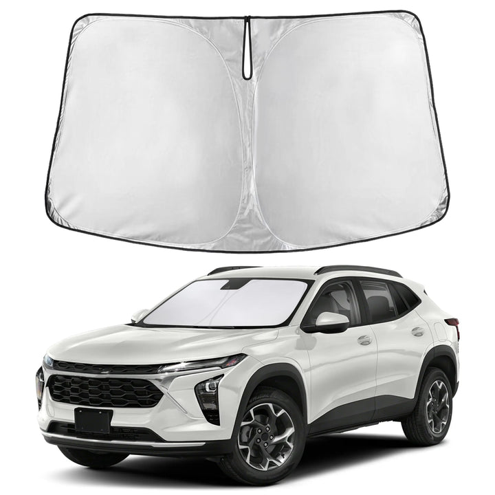 EcoNour front view sunshade showing exact Trax windshield fit and full coverage benefit