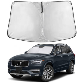 EcoNour front view of sunshade covering Volvo XC90 windshield offering full coverage