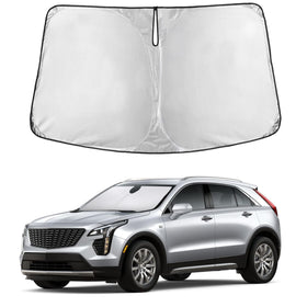 EcoNour sunshade front view showing precise XT4 fit and full windshield coverage benefit