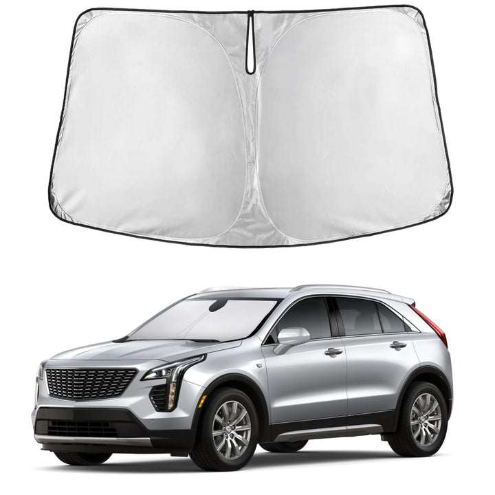 EcoNour sunshade front view showing precise XT4 fit and full windshield coverage benefit