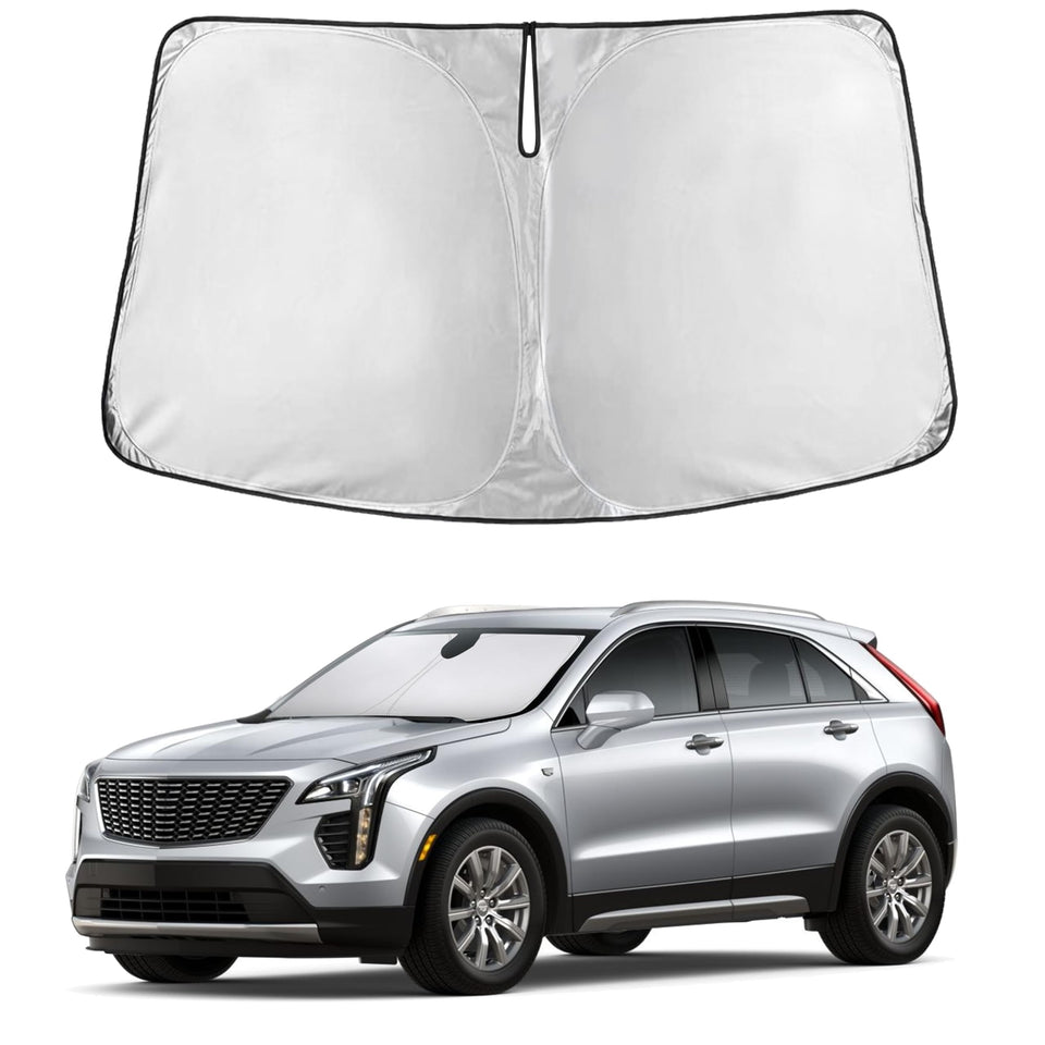 EcoNour sunshade front view showing precise XT4 fit and full windshield coverage benefit
