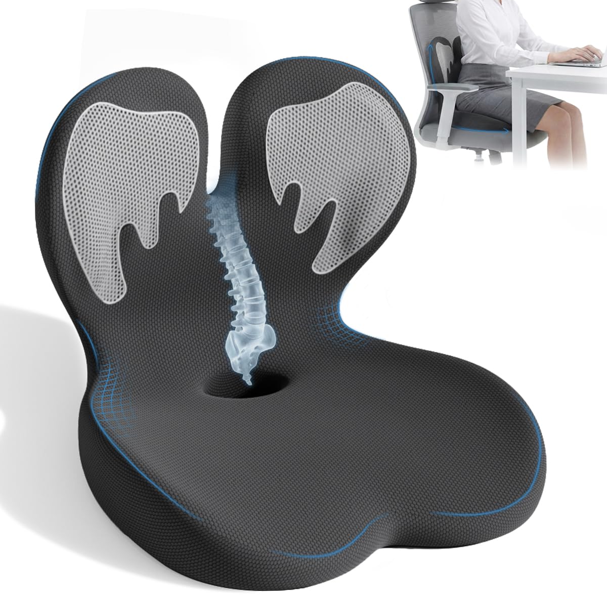 ECONVCE front view of L-shaped seat cushion showing ergonomic contours and comfort
