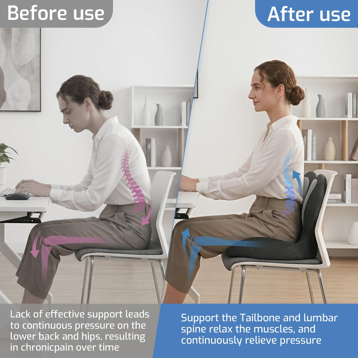 ECONVCE seat cushion placed on office chair providing daylong comfort
