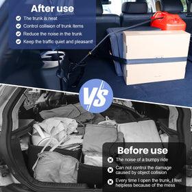 ECOSHIRE straps in use inside an SUV trunk showing stable cargo benefit