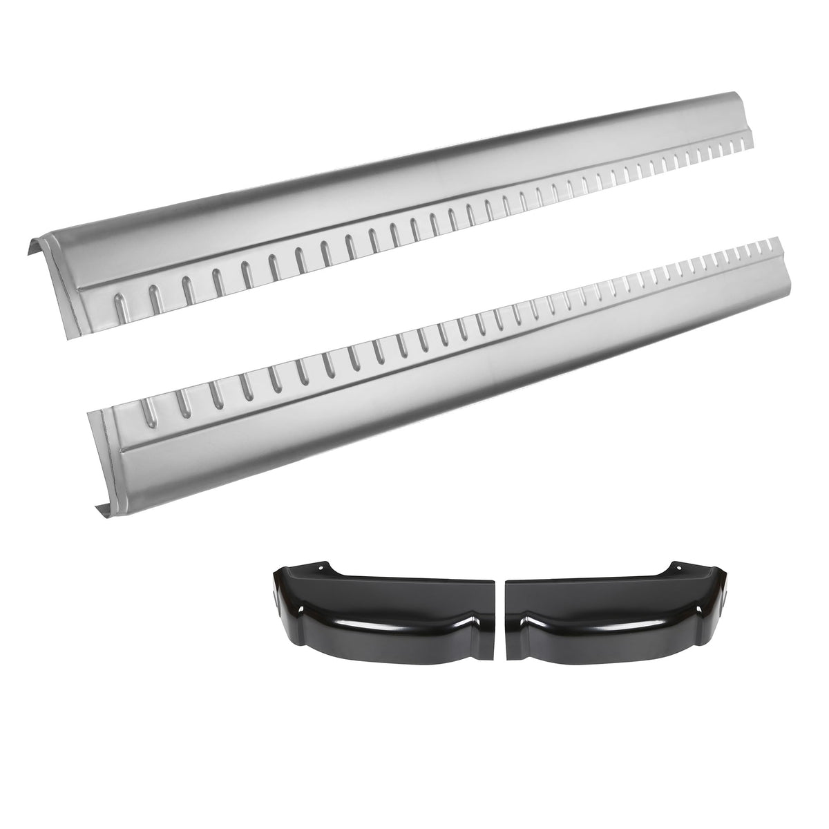ECOTRIC front view of packaged rocker panels showing complete replacement set and benefit of ready-to-install fit