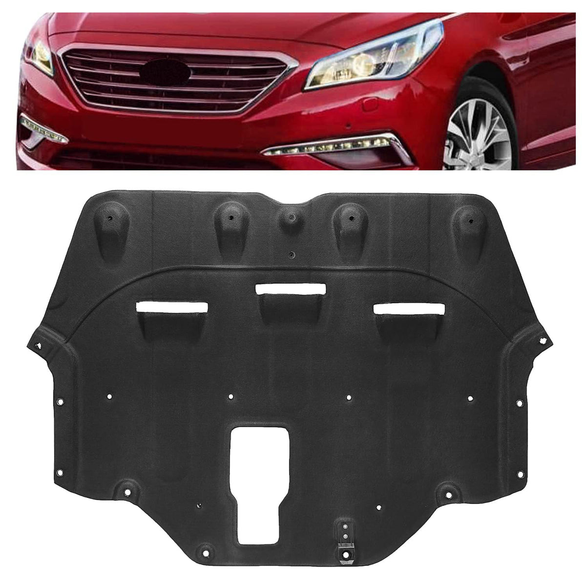 ECOTRIC front view engine splash shield showing fit and protection benefits