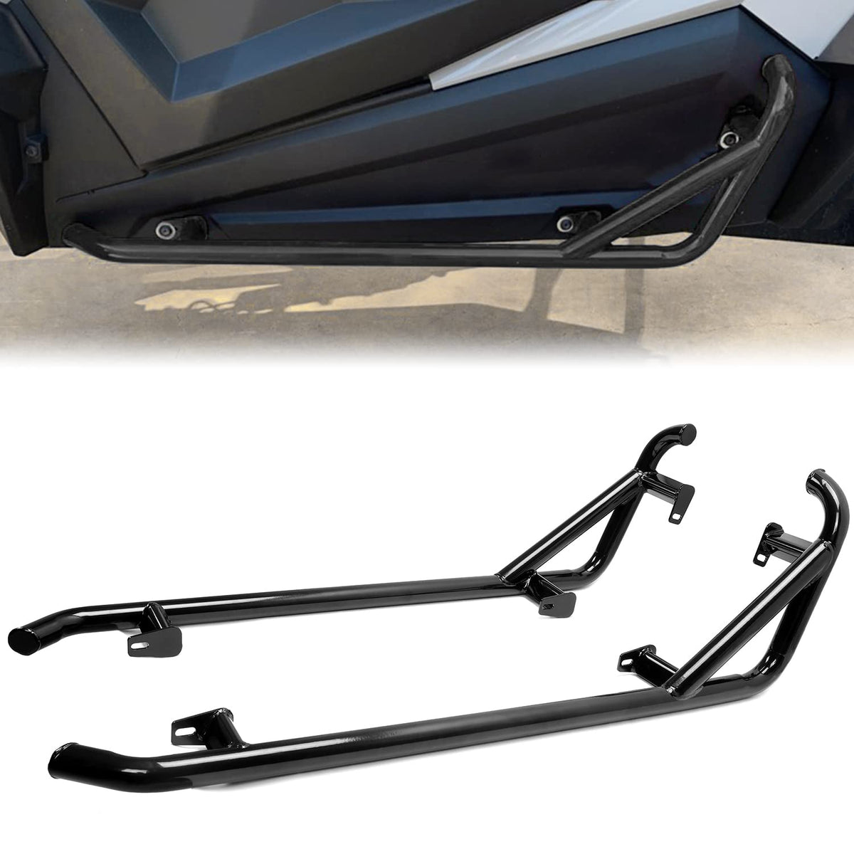 ECOTRIC front view installed nerf bars showing full protection benefit