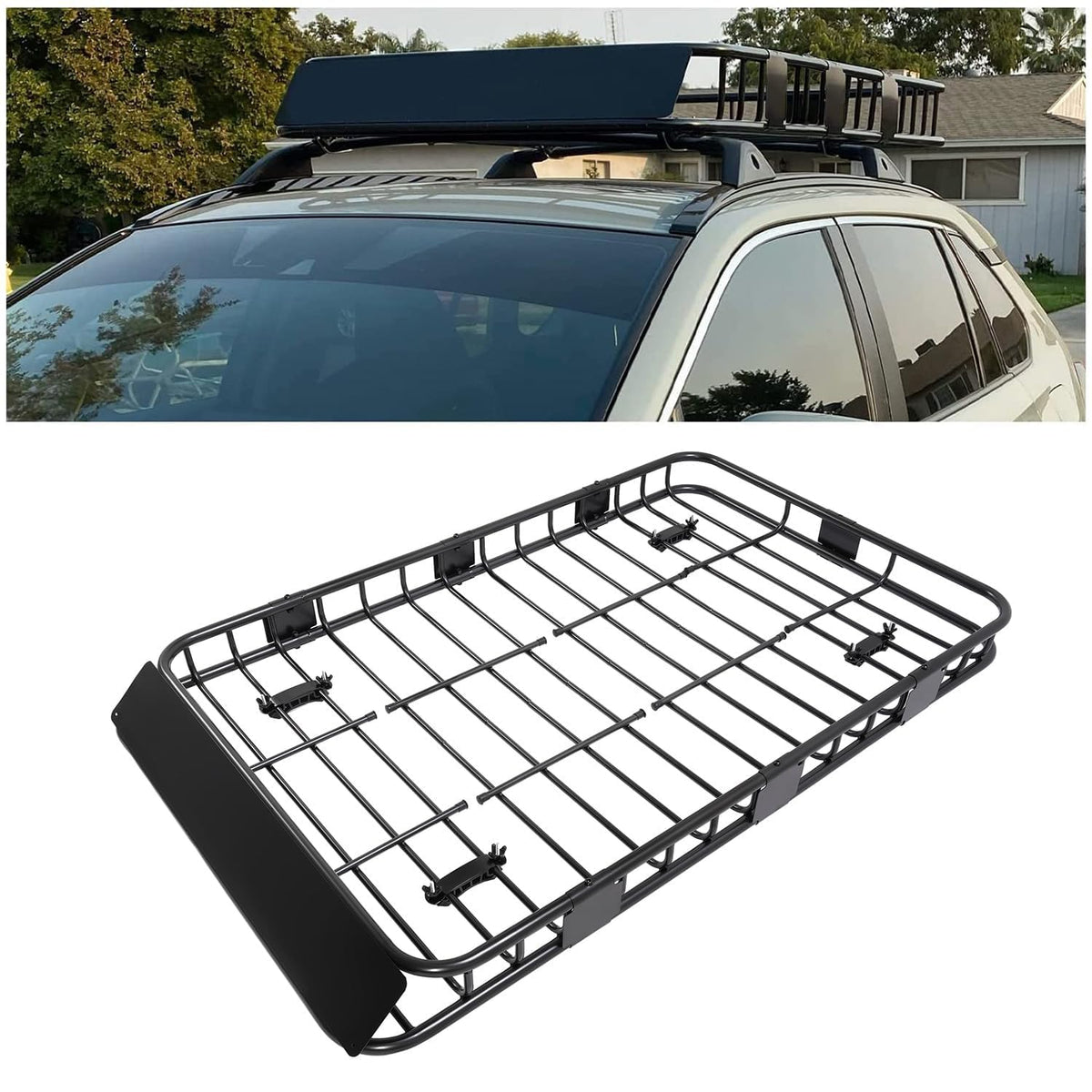 ECOTRIC front view of rooftop cargo basket showing sturdy frame and capacity benefit