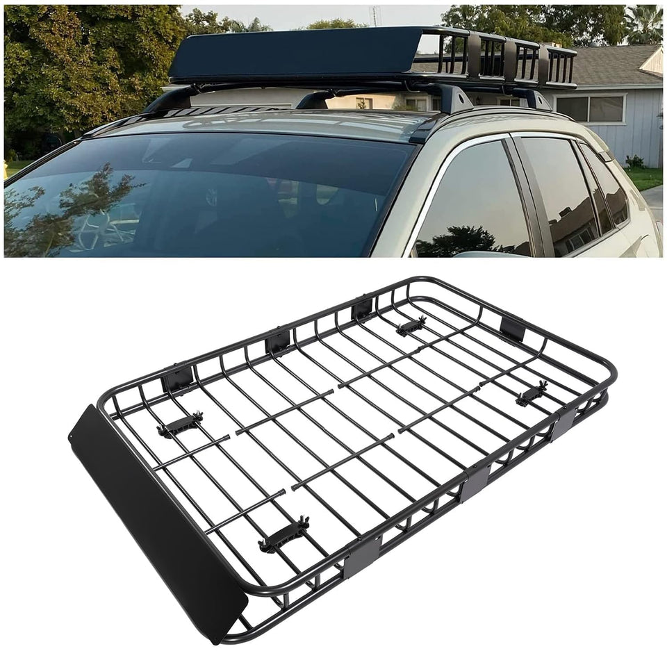 ECOTRIC front view of rooftop cargo basket showing sturdy frame and capacity benefit