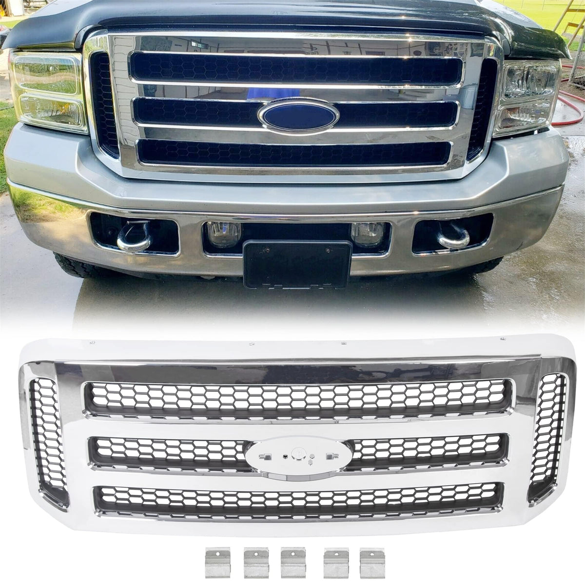 ECOTRIC grille front view showing chrome and gray honeycomb and improved curb appeal