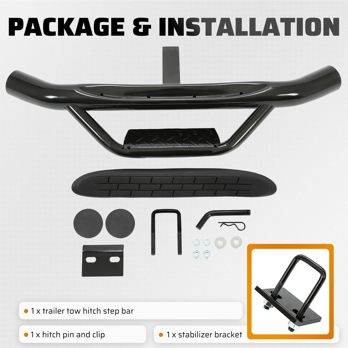 ECOTRIC hitch pin and stabilizer hardware included for secure installation