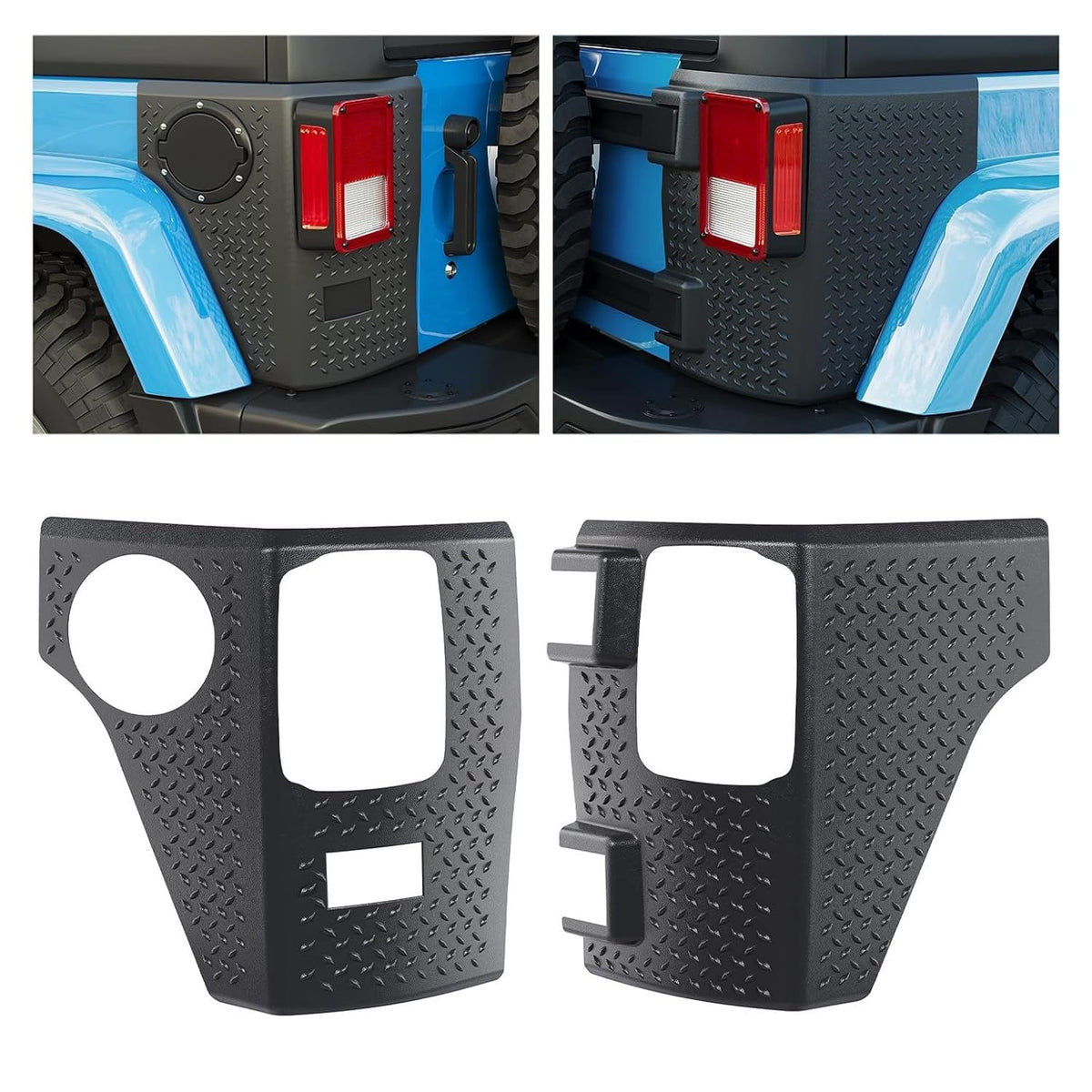 ECOTRIC rear corner guards front view showing exact OEM fit and protection