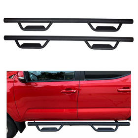 ECOTRIC running boards front view showing full matte black step and styling benefit