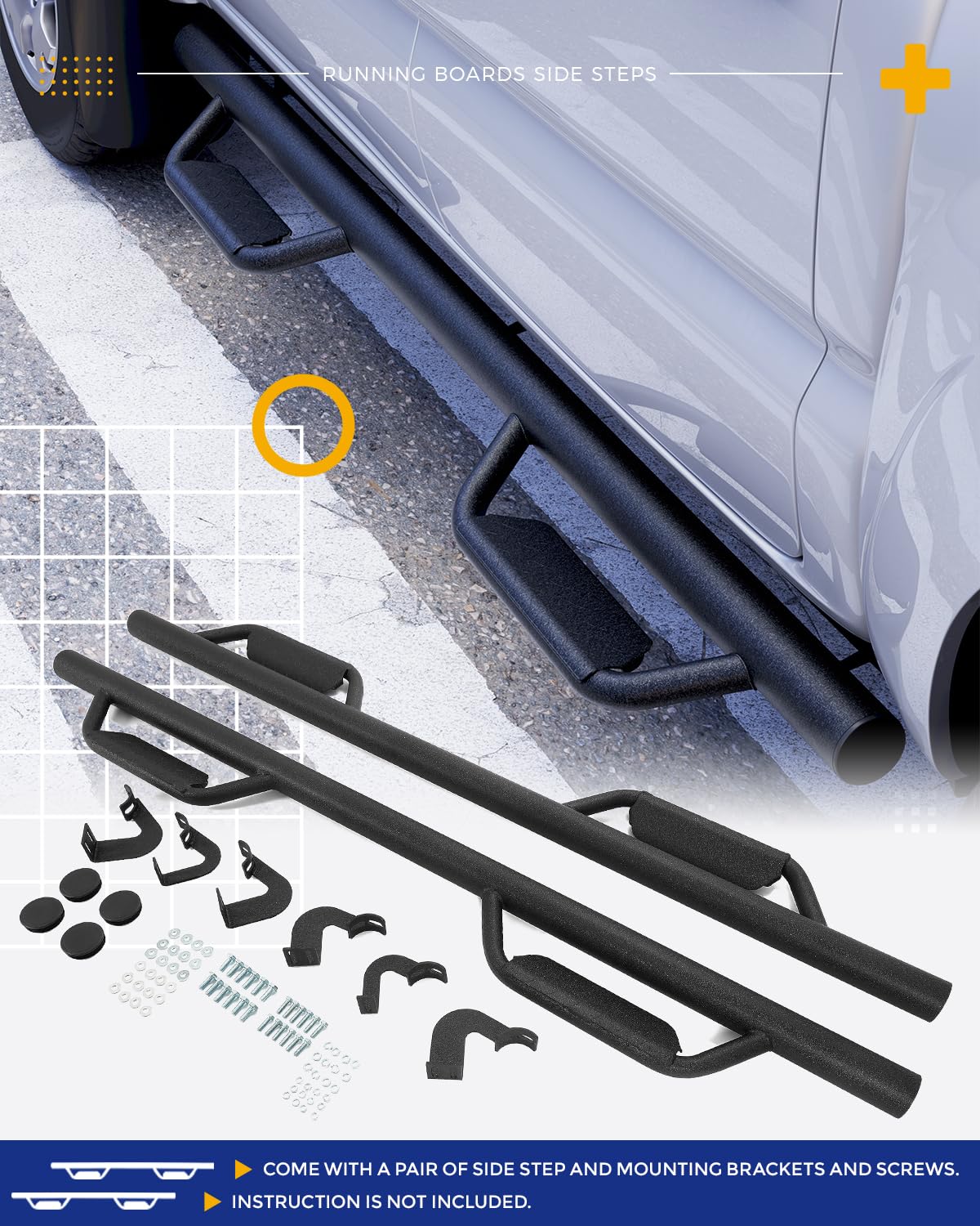 ECOTRIC running boards next to ruler showing 3-inch tube and 4-inch step scale benefit
