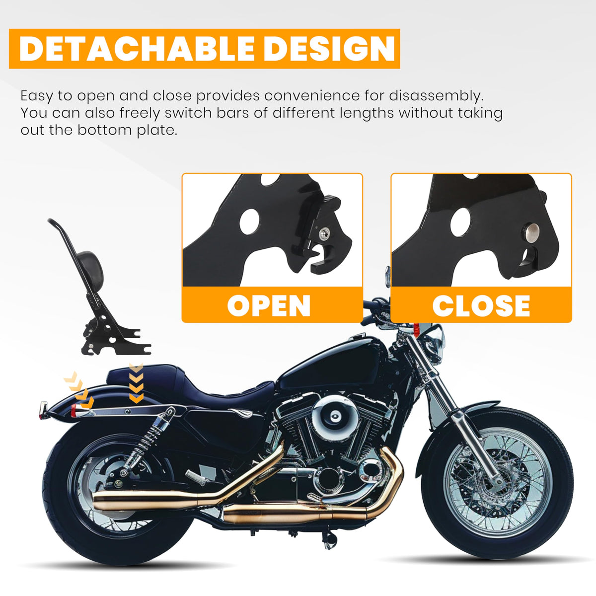 ECOTRIC sissy bar with motorcycle for scale aiding size judgment