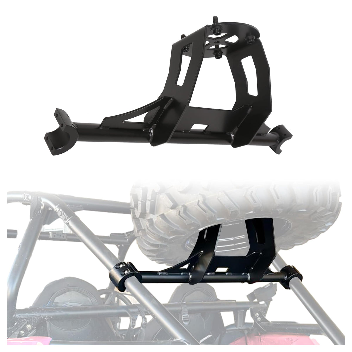 ECOTRIC front view spare tire carrier showing secure mount and robust design for reliable storage
