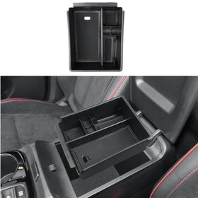 ECOZEN front view of console organizer showing neat compartments and fast access