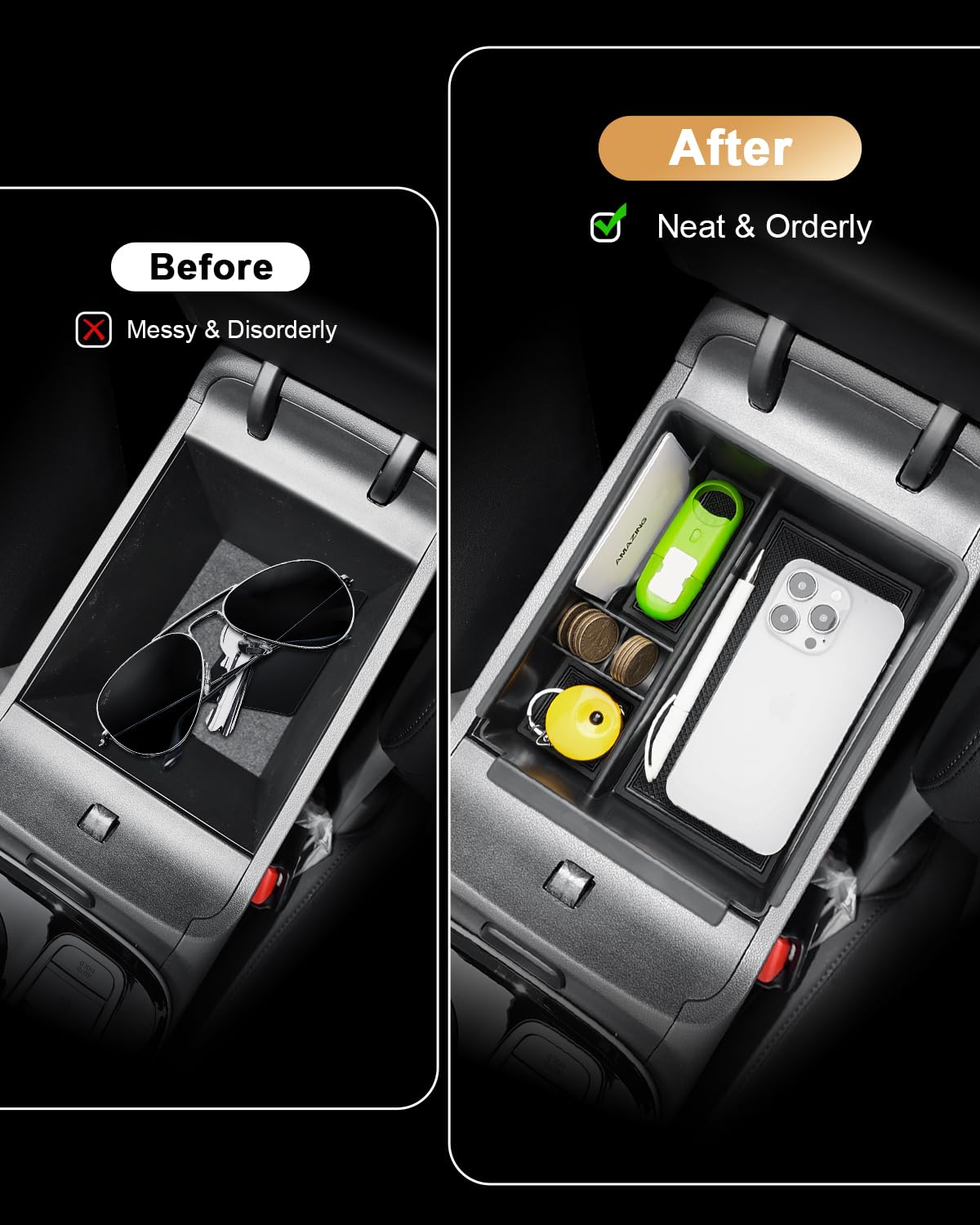 ECOZEN organizer storing phone and keys for quick, tangle-free reach