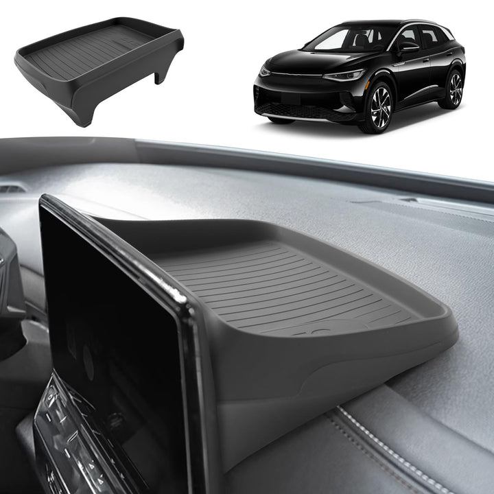ECOZEN front view showing organizer installed behind Audi screen, tidy storage benefit
