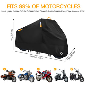 EcoZoro covered motorcycle in driveway showing real-world outdoor protection