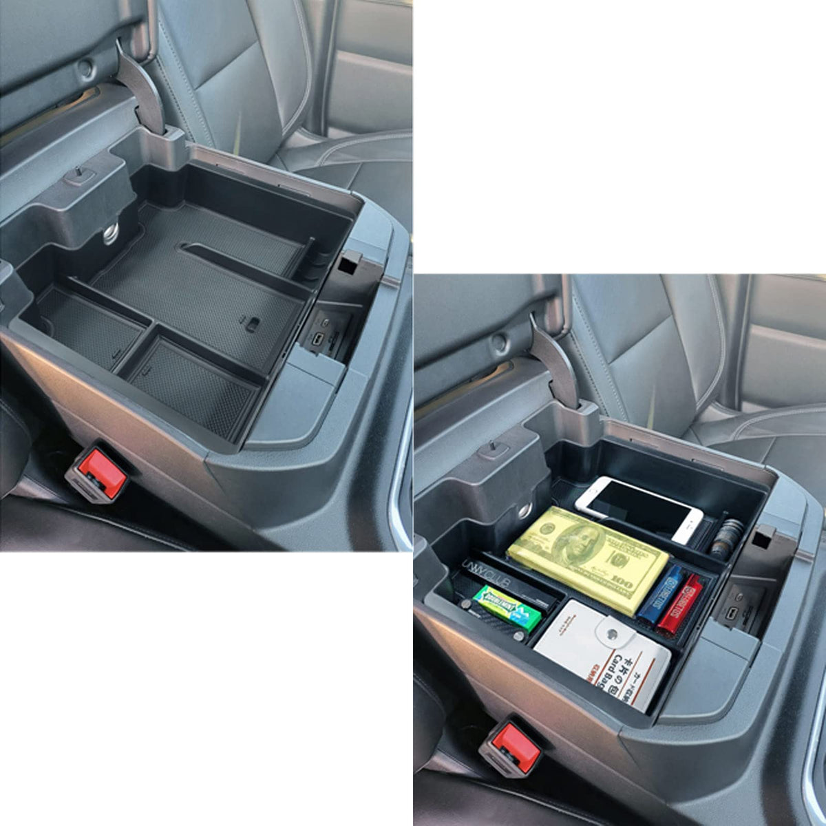 EDBETOS rear cutout showing cable pass-through, enables charging inside console