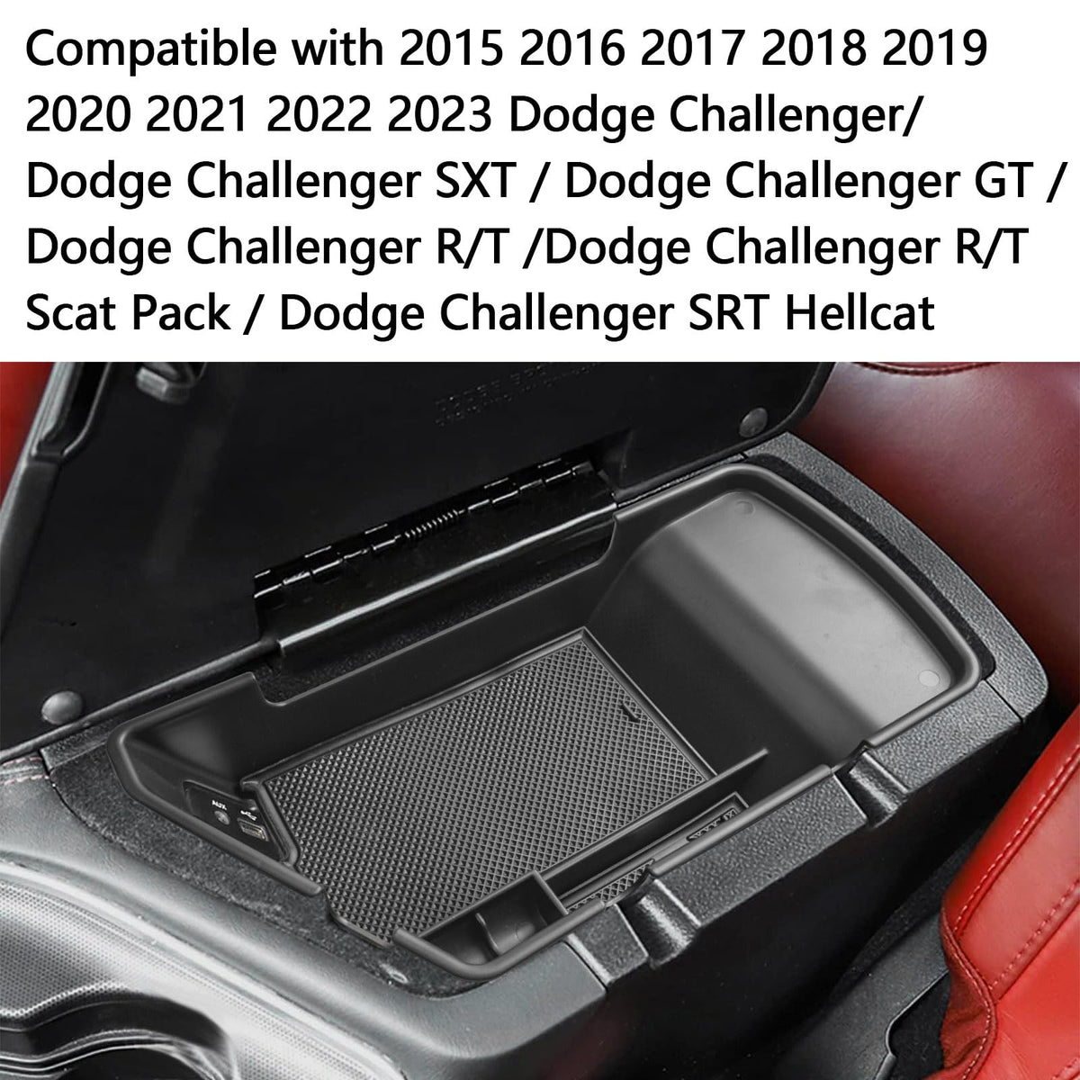 EDBETOS tray installed in Dodge Challenger console showing improved organization