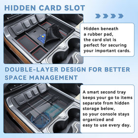 EDBETOS console lid closed with organizer keeps valuables concealed