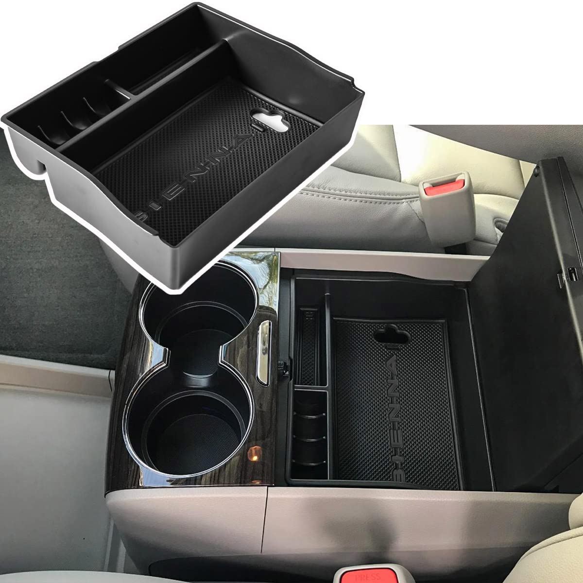 EDBETOS front view of console tray showing neat organization benefit