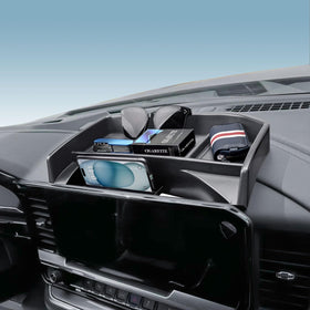 EDBETOS tray front view installed behind 13.4-inch display showing tidy storage and fit