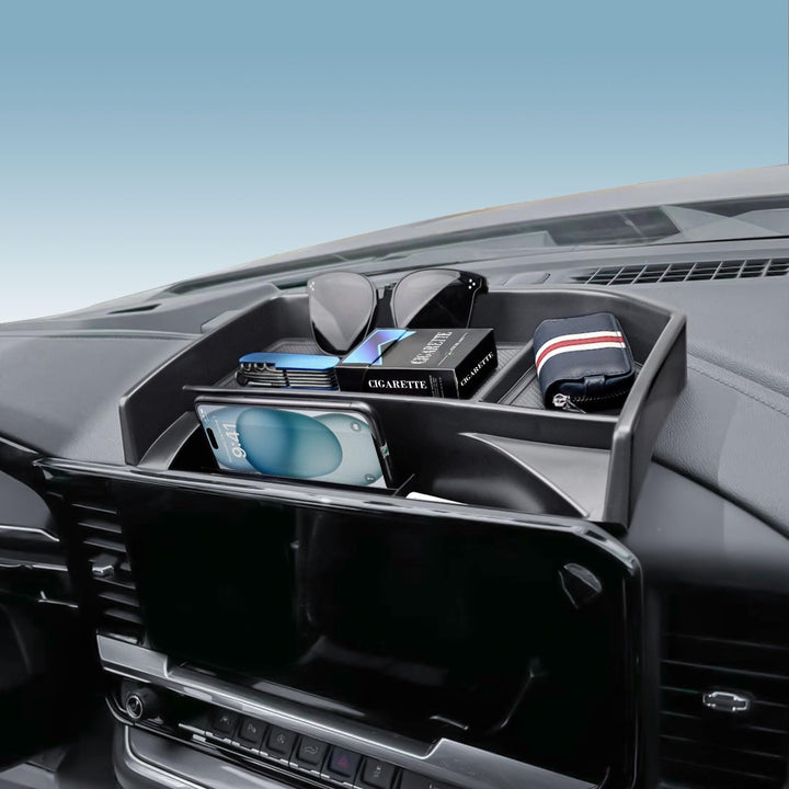EDBETOS tray front view installed behind 13.4-inch display showing tidy storage and fit