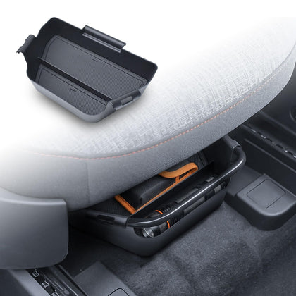 EDBETOS front view of under seat storage box showing compact profile and tidy fit