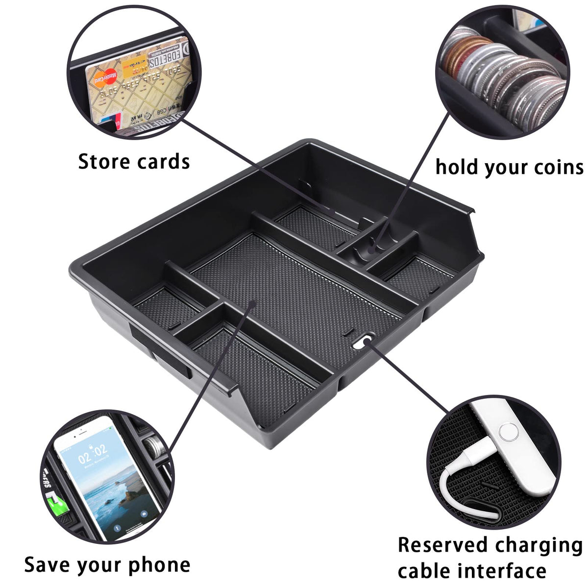 EDBETOS installed in Silverado console keeping items organized while driving