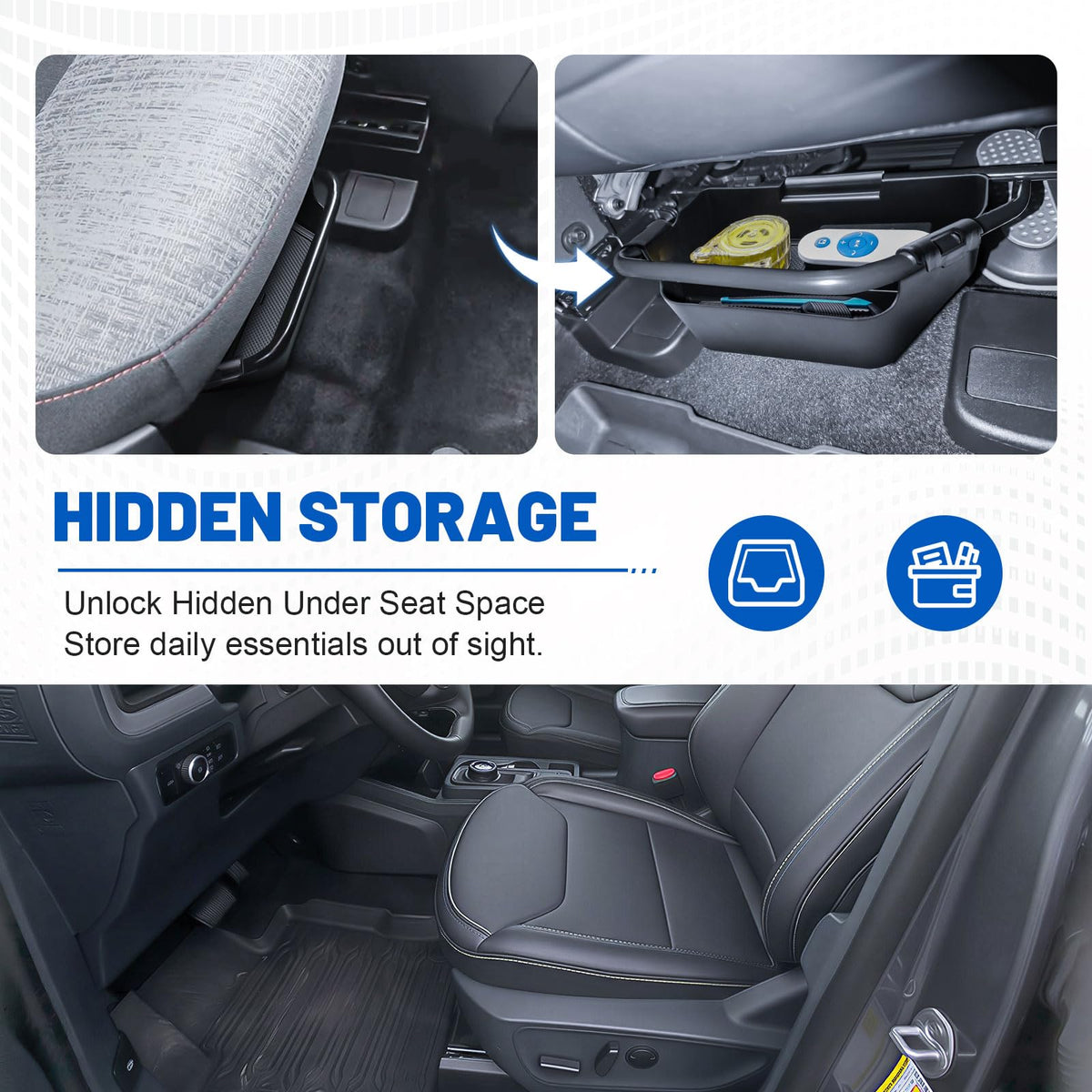 EDBETOS installed under passenger seat demonstrating hidden storage benefit