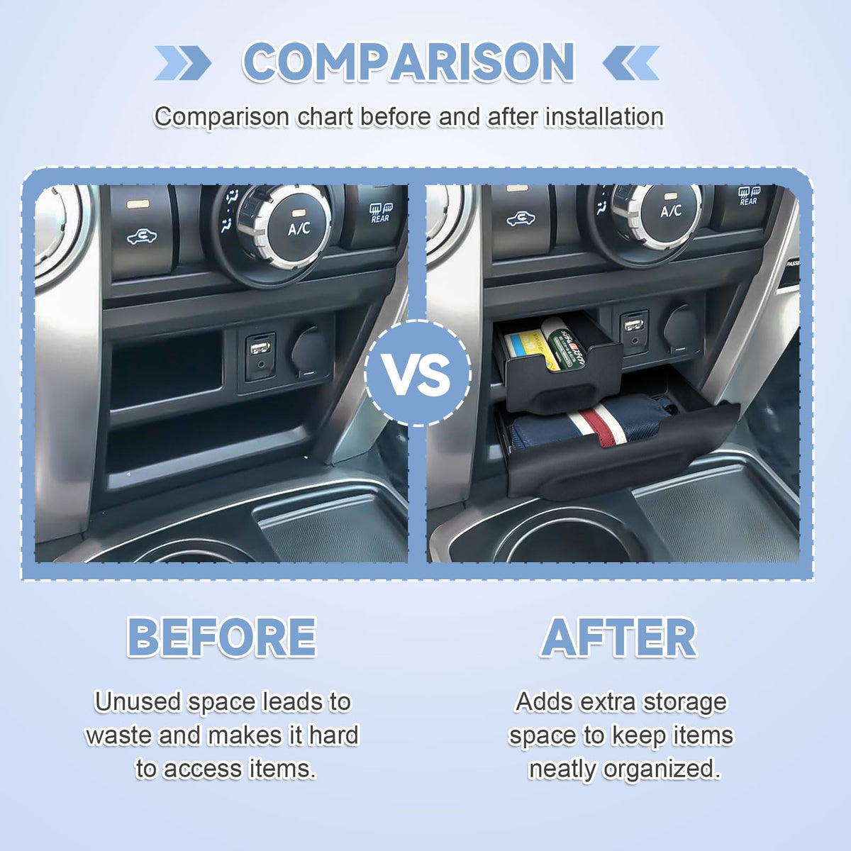 EDBETOS lower drawer open with sunglasses and cards for organized cabin storage