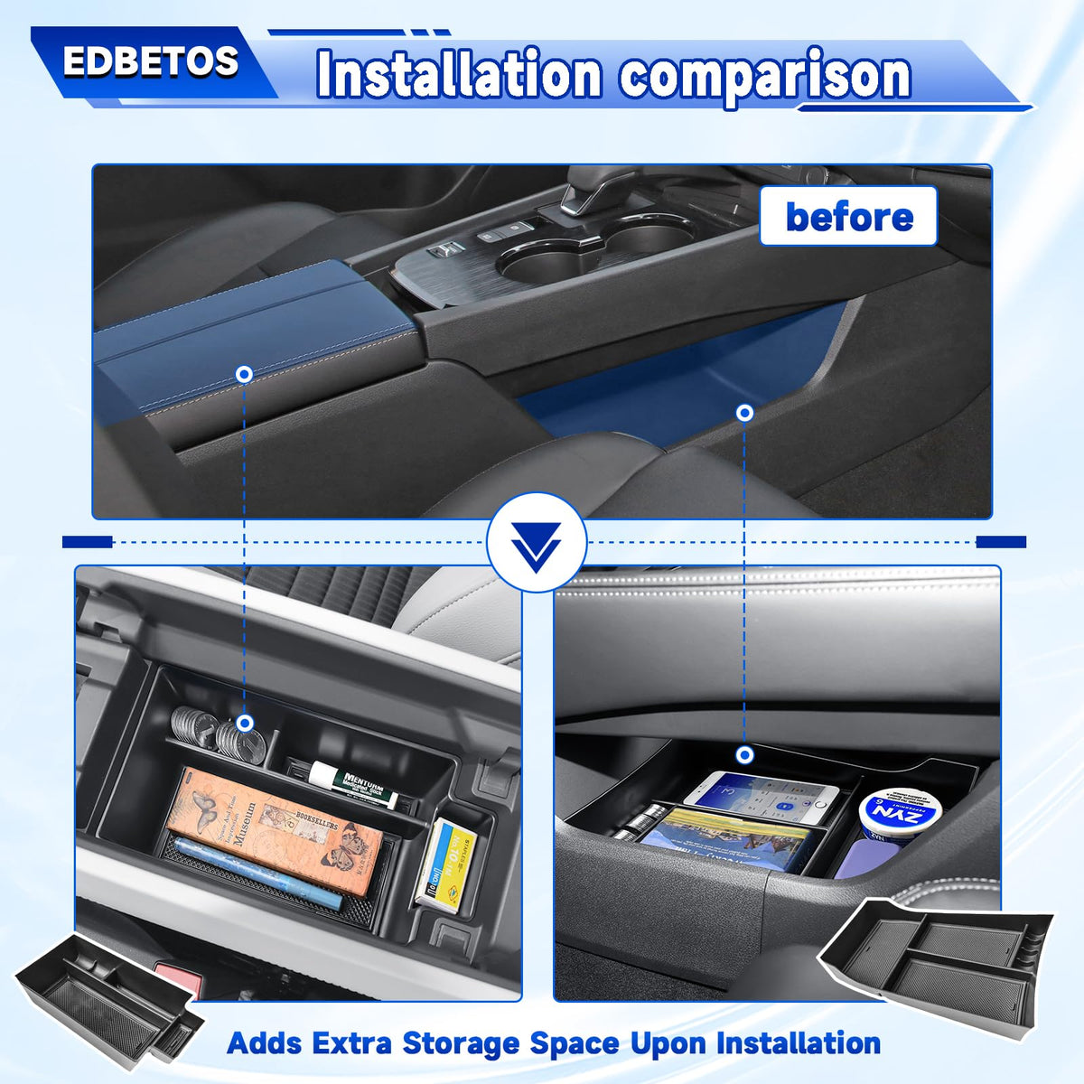 EDBETOS close-up of upper tray detail with coin slot for easy access benefit