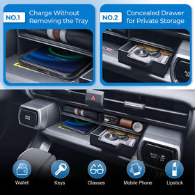 EDBETOS organizer with phone on charging pad preserving wireless charging function