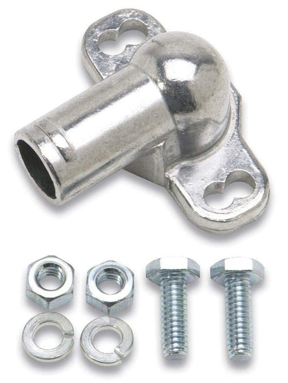 Edelbrock 1205 chrome connection kit front view, polished finish and tidy engine appearance